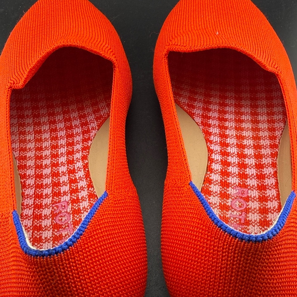 Rothy's Designer Almond Poppy Bright Red Loafers Blue Trim Flats 8 - Picture 4 of 7